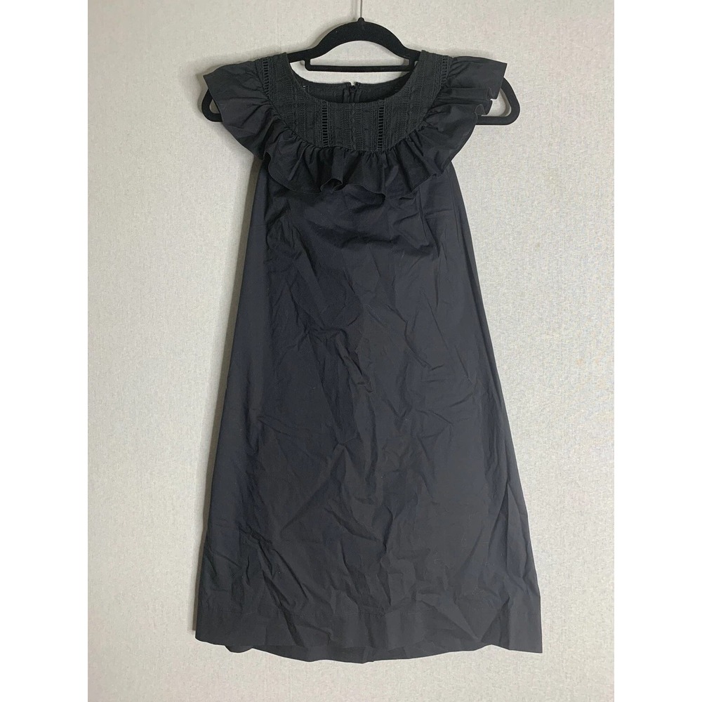 J.Crew Dress Womens 2 Black Ruffle Eyelet Lace Shift Mini LBD Cottagecore Goth